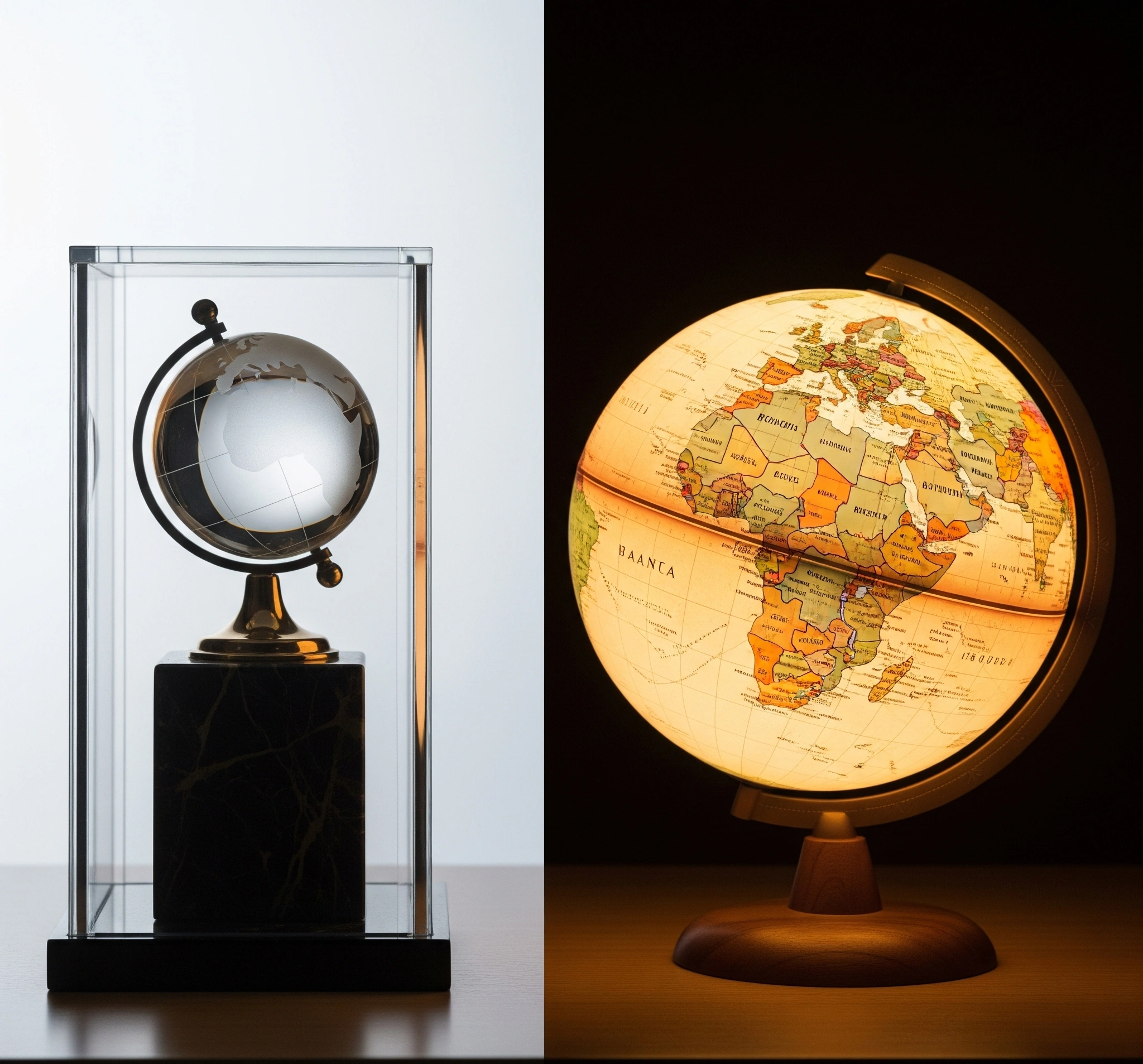 A symbolic image contrasting an expensive, inaccessible crystal globe with a glowing, accessible globe, representing the strategic choice of finding high-value, affordable study abroad destinations.