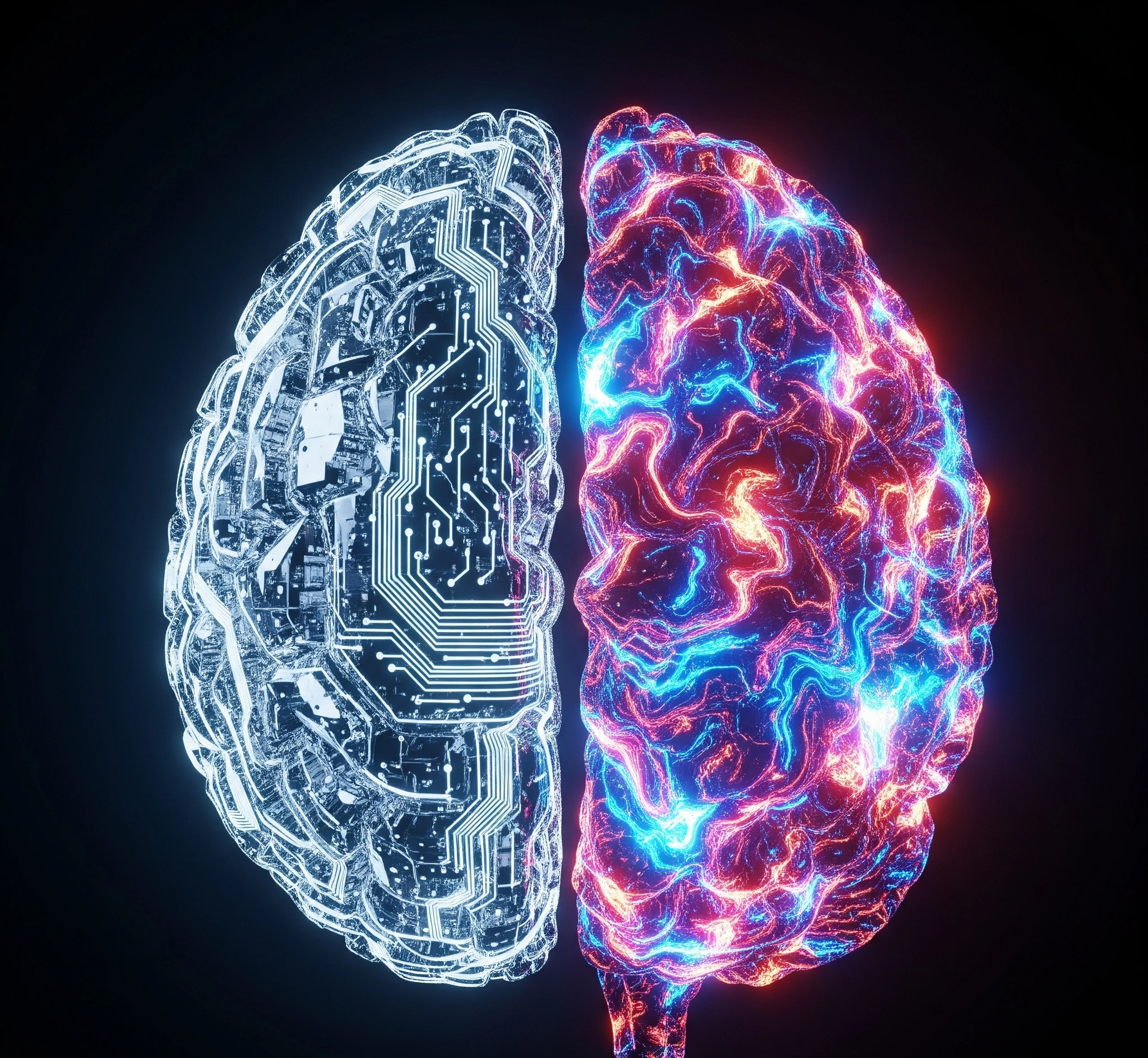 A symbolic image depicting digital patterns merging with organic, natural forms, representing the paradox of artificial intelligence and its influence on discovery.