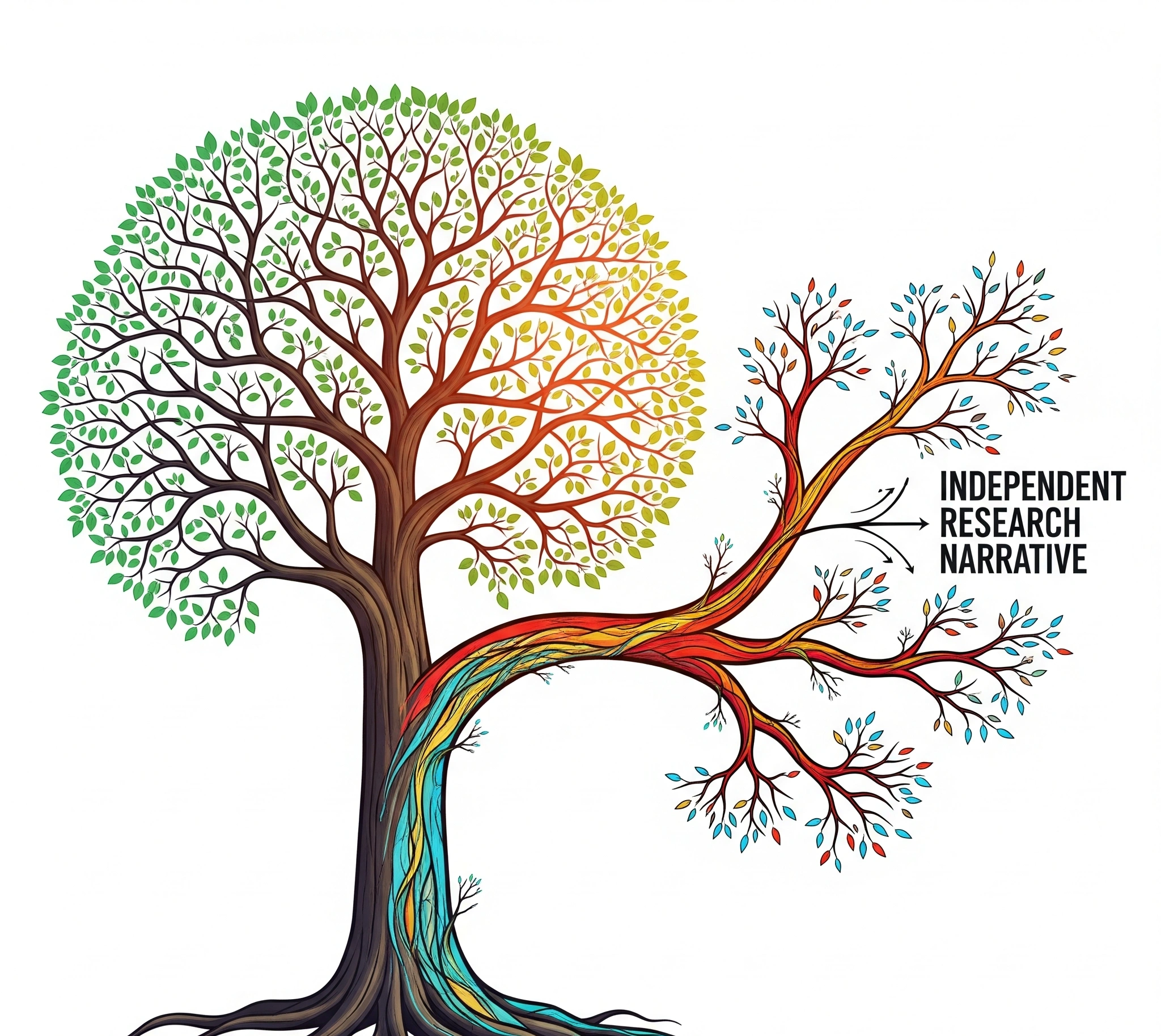 A conceptual image depicting a researcher's individual path diverging from a larger, established research tree, symbolizing the development of an 'Independent Research Narrative' for early career fellowships.